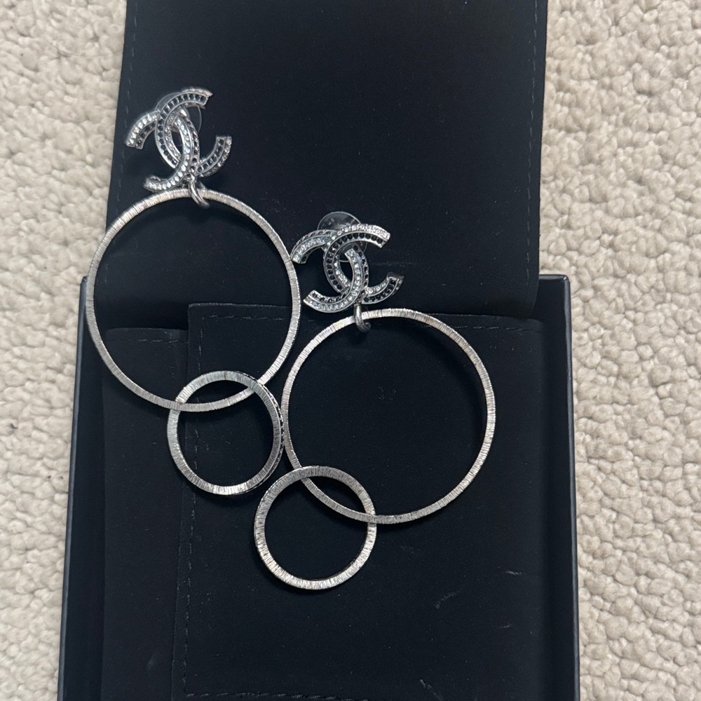 CHANEL Silver Hoop Earrings